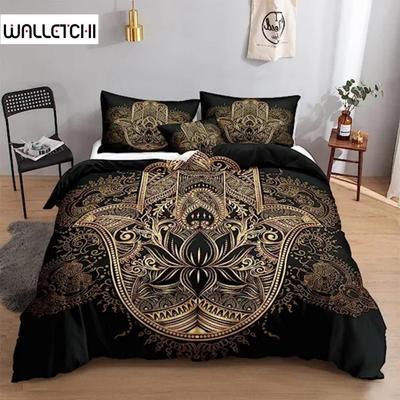 Black Gold Hamsa Hand Duvet Cover Set Luxury Gold Hand of Fatima Printed Boho Hippie Bedroom Decorations Quilt Cover Women Men