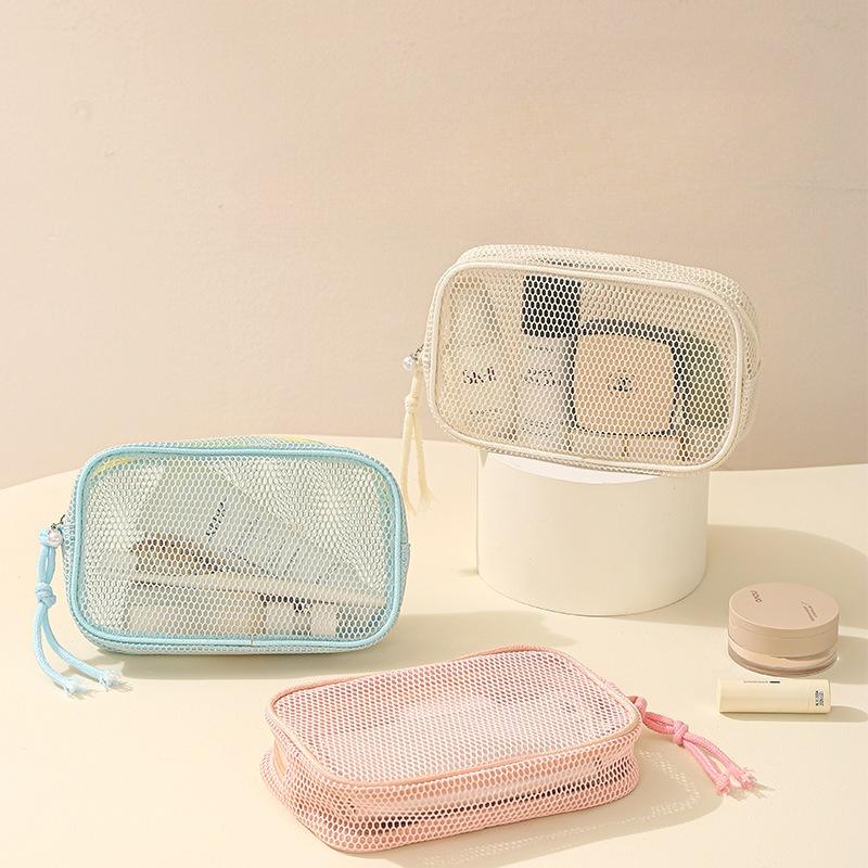 Large Capacity Key Bags Transparent Cosmetic Bag Square Mesh Storage Pouch Zipper Coin Purse Wash Bag Stationery Case