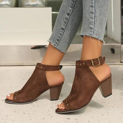 Sandalias casuales de moda para mujer, nueva moda 2024, tacones altos con hebilla de boca de pez, botines de tacón grueso sexis con punta abierta y tacón romano, talla grande 43