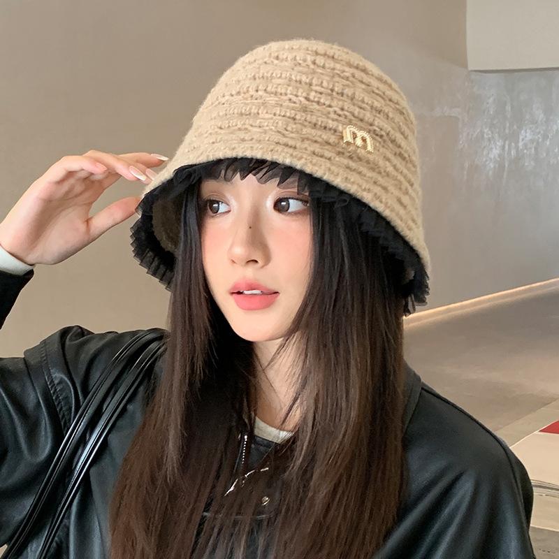 Folded Lace Thickened Fisherman Hat Autumn and Winter Casual Big Head Surround Windproof Hat Korean Versatile Warm Hat New