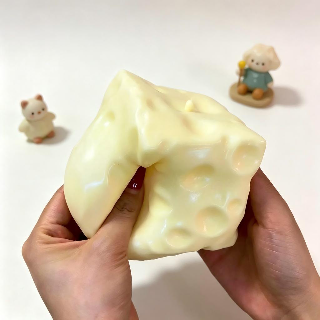 Large Cheese Cube Decompression Ball, Moldable Non-Bounce Squishy Toy, ASMR Sensory Calming Gift for Kids & Adults