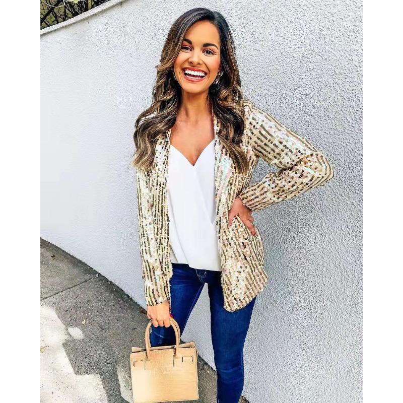 GMXIA Damen Vintage Casual Solid Color Print Frühling Herbst Langarm Polokragen Jacken & Mäntel