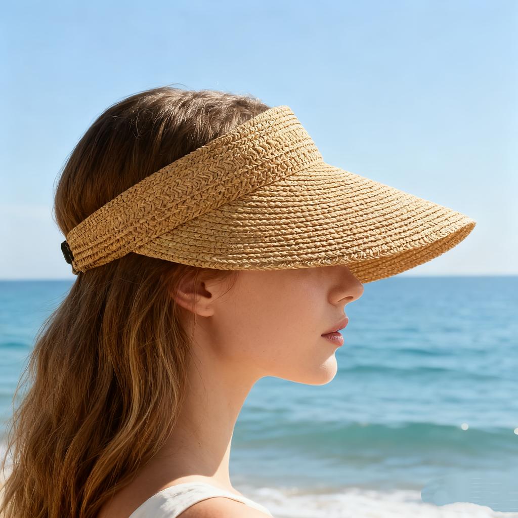 Summer Straw Sun Hat with Wide Brim for, Beach Hat That Can Be Rolled up for Ponytails, Travel Sun Hat
