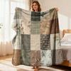 Zeal Lily Vintage Floral Patchwork Throw Blanket Soft 280gsm Flannel All-Season Cozy Spread with Earthy Brown Tones Multi-Use for