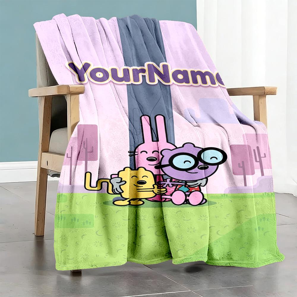 Wow! Wow! Wubbzy Customize Text Blanket Cozy Customizable Blanket Durable Comfort Perfect for Couch Livingroom Picnics Sofa Ideal for All Seasons