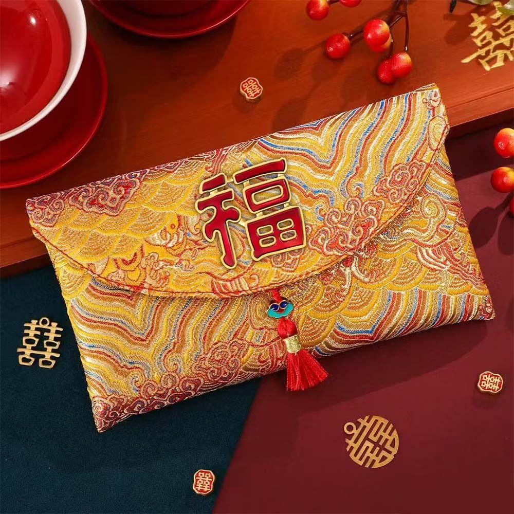 Chinese Style New Year Red Envelope Cloth Traditional Wedding Money Pocket Embroidery with Tassel Red Packet Party Gifts