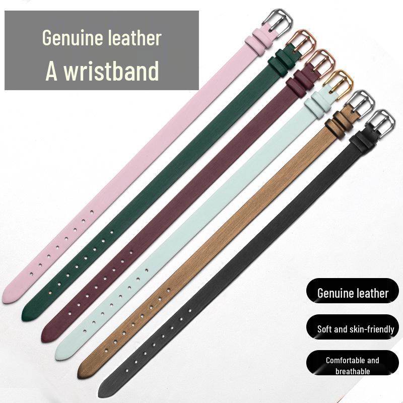 Eight Treasures Gold Compass Bracelet: Women's Genuine Leather & Silk Jewelry Watch Strap with Rain Silk Texture.
