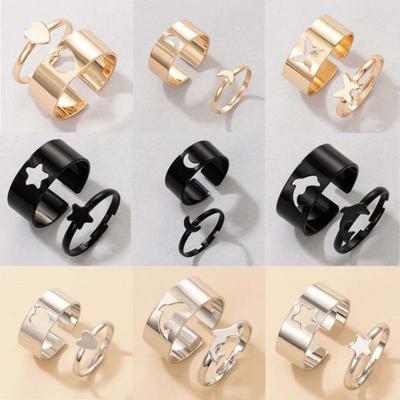 2Pcs/Set Adjustable Couple Rings Heart/Moon/Star/Dolphin Shape Jewelry Creative Exquisite Open Rings