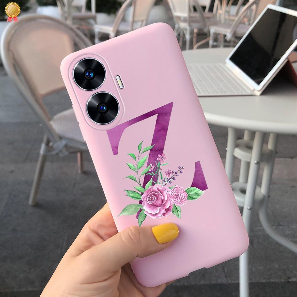 For Realme C55 C 55 6.72'' Case Delicate Cute Letters 3D Crown Flowers Matte Shockproof Soft TPU Silicone Phone Case Back Cover