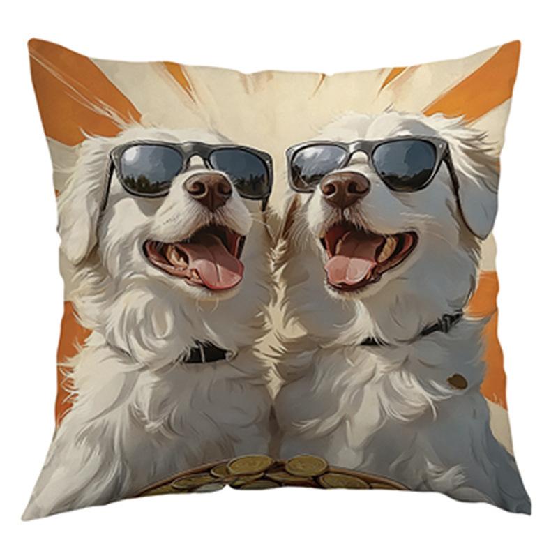 Vibrant Bohemian Style Short Plush Pillow Cover 45x45cm Charming Dog Living Room Bedroom Decor (Pillow Insert Not Included)