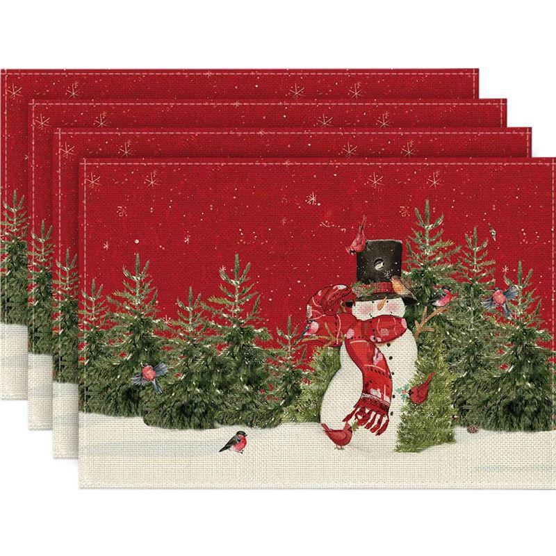 Christmas Festival Linen Placemat: Classic Plaid Snowflake Design, Heat-Resistant Christmas Tree Table Mat