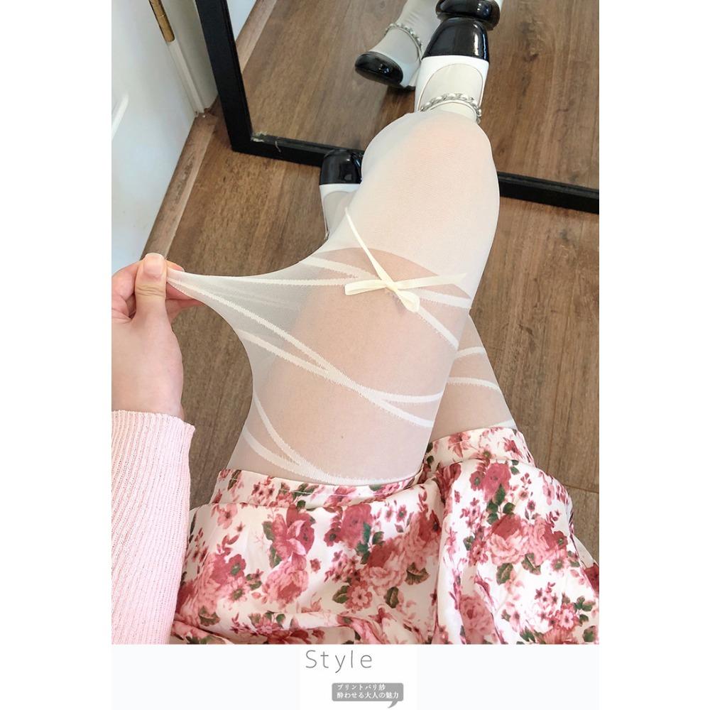 Japanese Jk Black Fake Thigh Pantyhose Autumn White Strap Bow Fake High Socks Splicing Socks Women