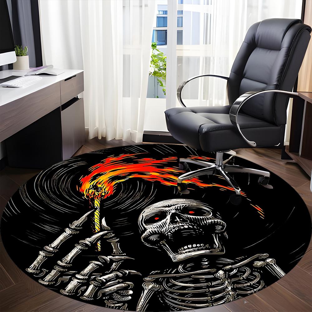 1pc SkeleFlame Office Round Area Rug, Indoor Mat Suitable ForOffice, Under Office Chairs Bedroom Living Room Home Decor, Room Deco q113