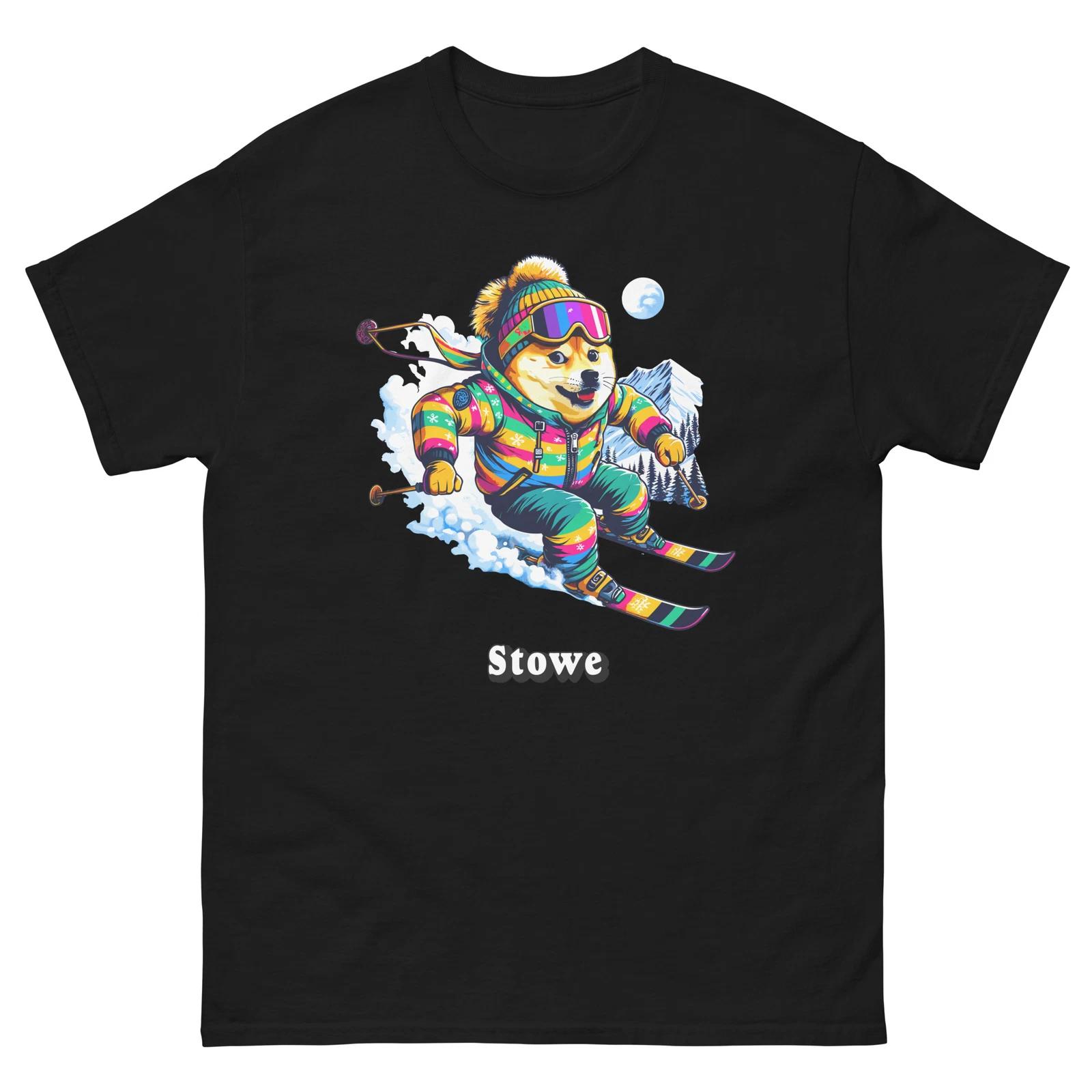 Stowe Doge Skiing Funny Ski Skier Dog Meme Cute Shirt T-Shirt L