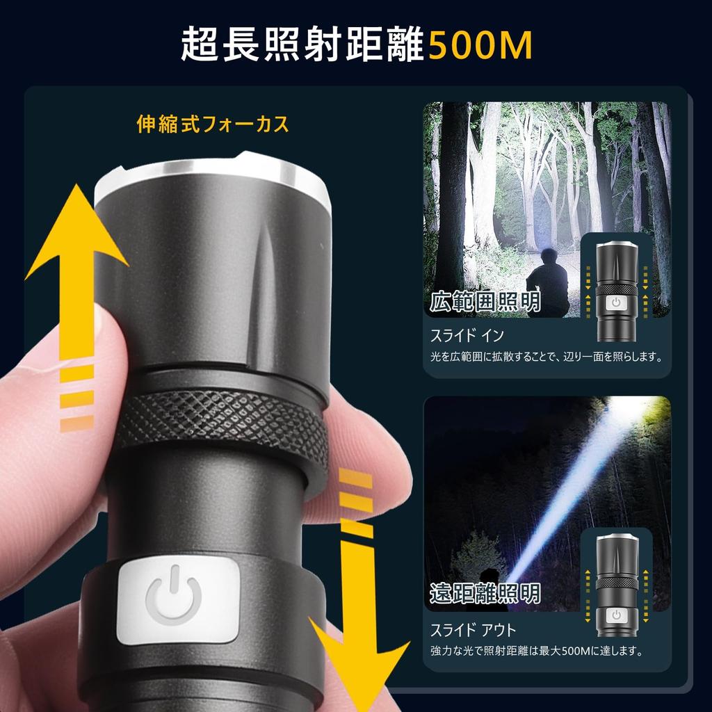 Wataku Ryohin LED Powerful 1200 Lumens with Extendable USB 1500mAh Aluminum Alloy Handy Flashlight with 5 Light for Disaster Power and Work 1 1500mAh