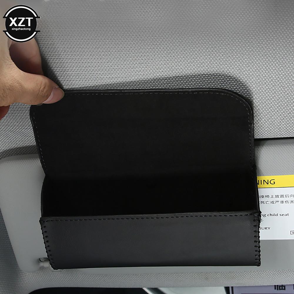 PU Leather Car Visor Sunglasses Case Clip Hanger Magnetic Fastener Sunglasses Holder Storage Box Eyeglasses Holder Car Interior