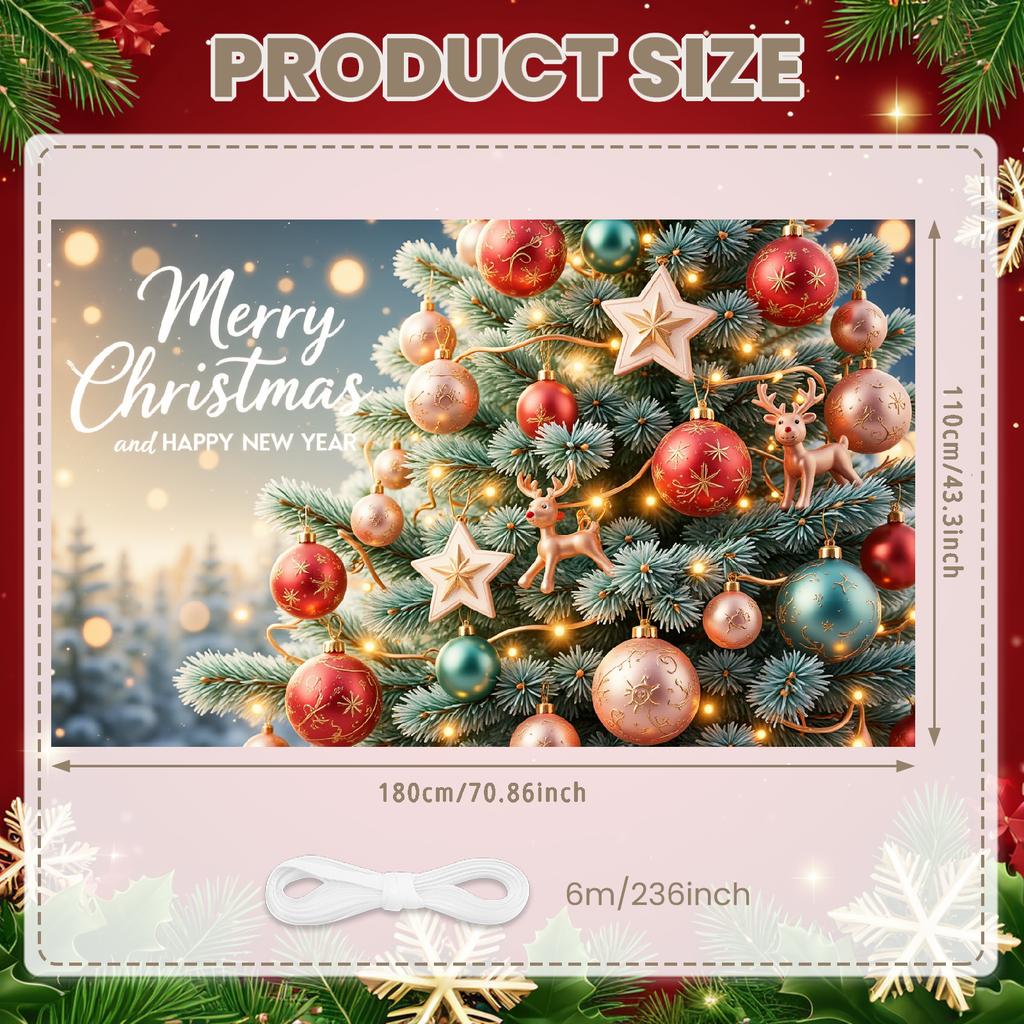 Happy New Year Banner Red Green Gold Colors Merry Christmas Banner Seasonal Banner Lightweight Christmas Decor For Holiday