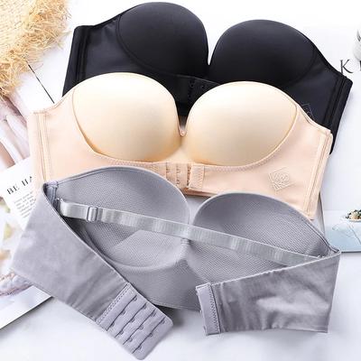 Front Buckle Invisible Women's Non-slip Small Push-up Bra with a Breathable Strapless Glossy Bra Cover