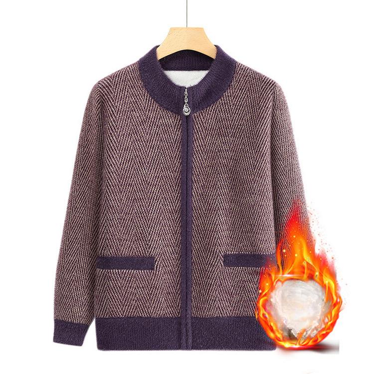 Knitted Sweater Old Lady Clothes Women's Loose Casual Round Neck Jacket for The Elderly