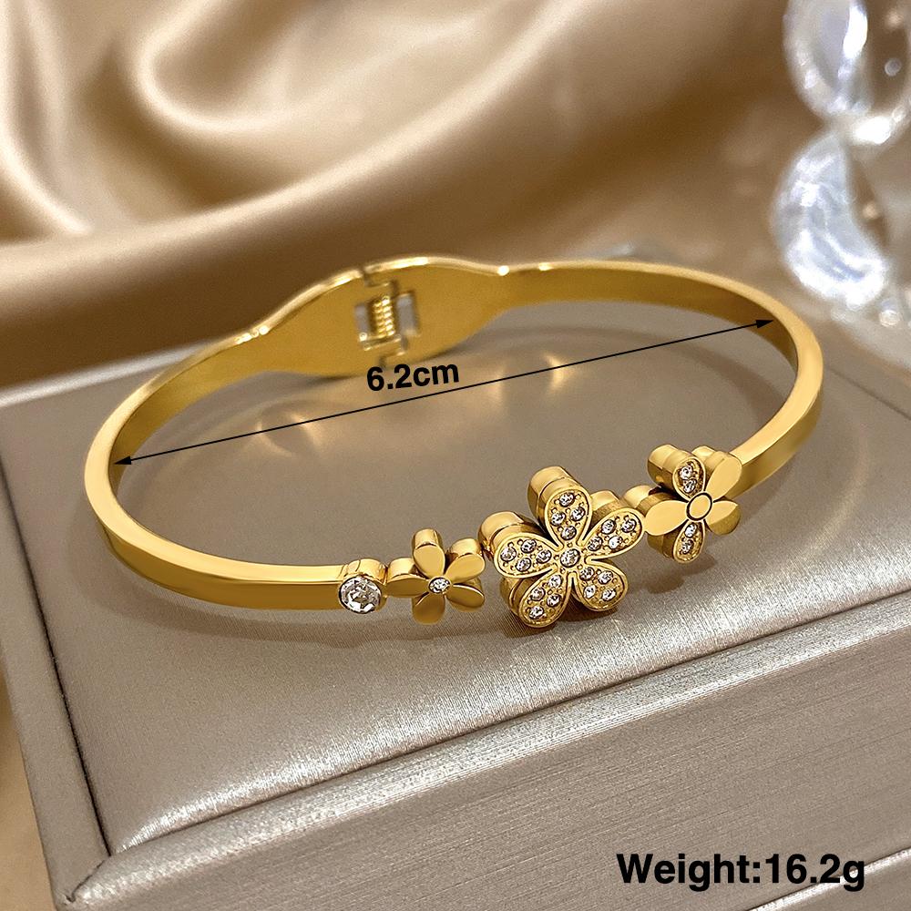 Greatera Bracciale da Uomo Donna con Motivo Floreale Rosa Foglie Trendy Colore Oro Acciaio Inossidabile Riempito di Zirconia Cubica Gioielli Braccialetto INS