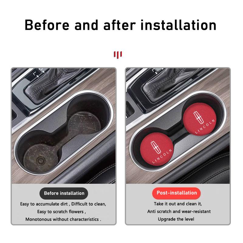2Pcs Car Coaster Suede Mat Water Cup Anti-slip Pad Auto Interior For Lincoln Z Navigator Town-car Aviator MKZ Continental m1
