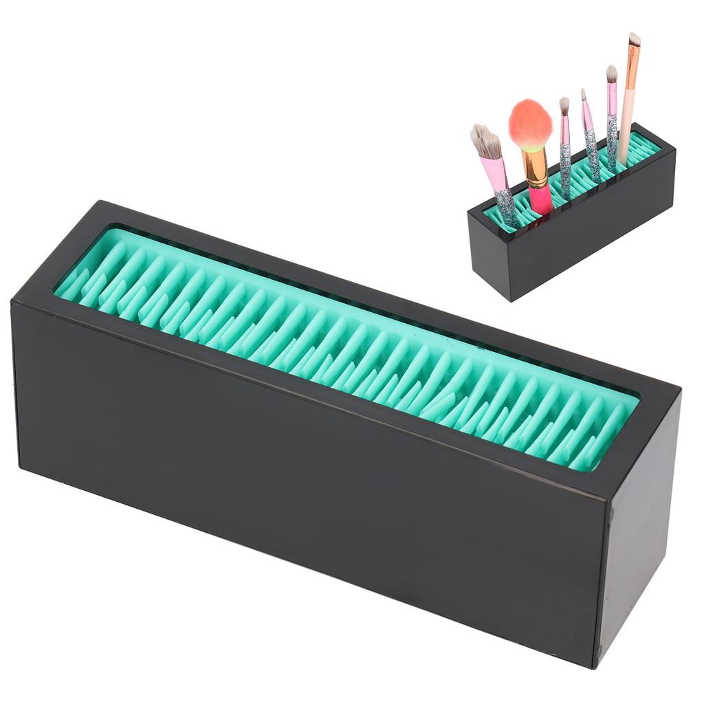 Makeup Brush Holder Display Silicone Cosmetic Lipstick Holder Box Makeup Storage Box(Lake Blue Black )