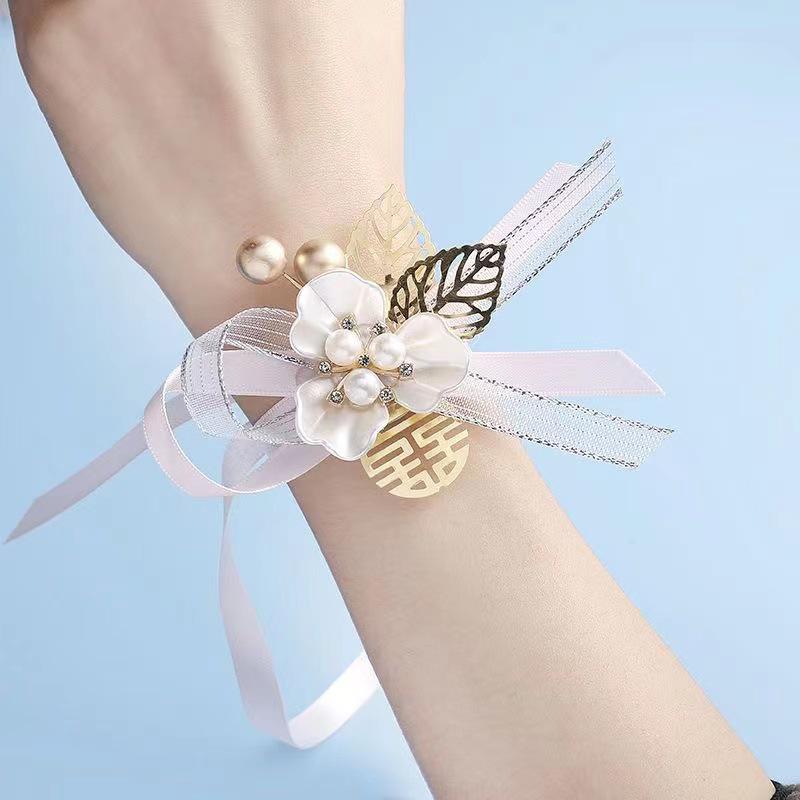 Bridesmaid Pink Rose Corsage Bracelet - Wedding Flower Accessory