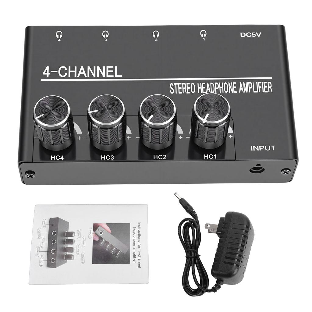 Headphone Amplifier 4 Channel Stereo Headphone Amplifier Splitter with 1 4 Inch Headphone Output for PC Guitar