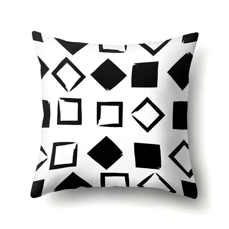 Black And White Geometric Cushion Cover Sofa Living Room Home Decor Wavy Line Pillowcase