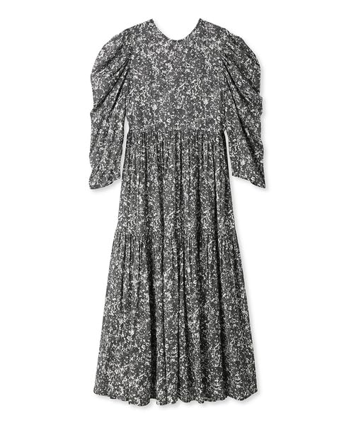 Mira Owen Flower Gathered Tiered Maxi Black Women's Dress, 09WFO241006,