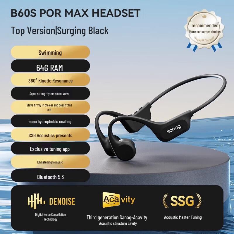SANAG B60S Pro Max 64GB Bone Conduction Open-Ear Swimming Sports Headphones
