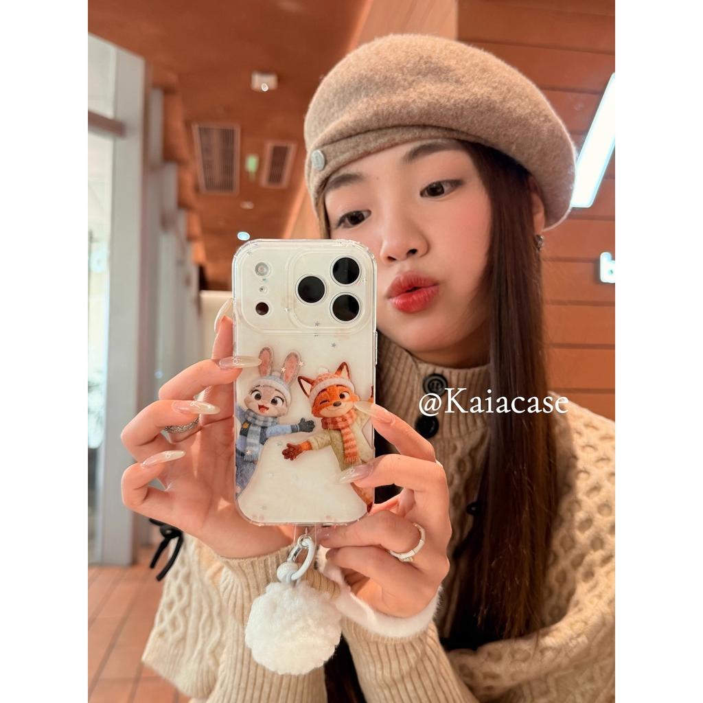Autumn and winter cartoon animal city fox rabbit suitable for apple 17promax mobile phone case iphone16pro new 1