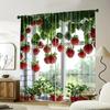Strawberry Green Leaf Printed Curtains Are Suitable Bedrooms Living Rooms Home Decoration Christmas Curtain Made Of Polyester Washable Area Ready