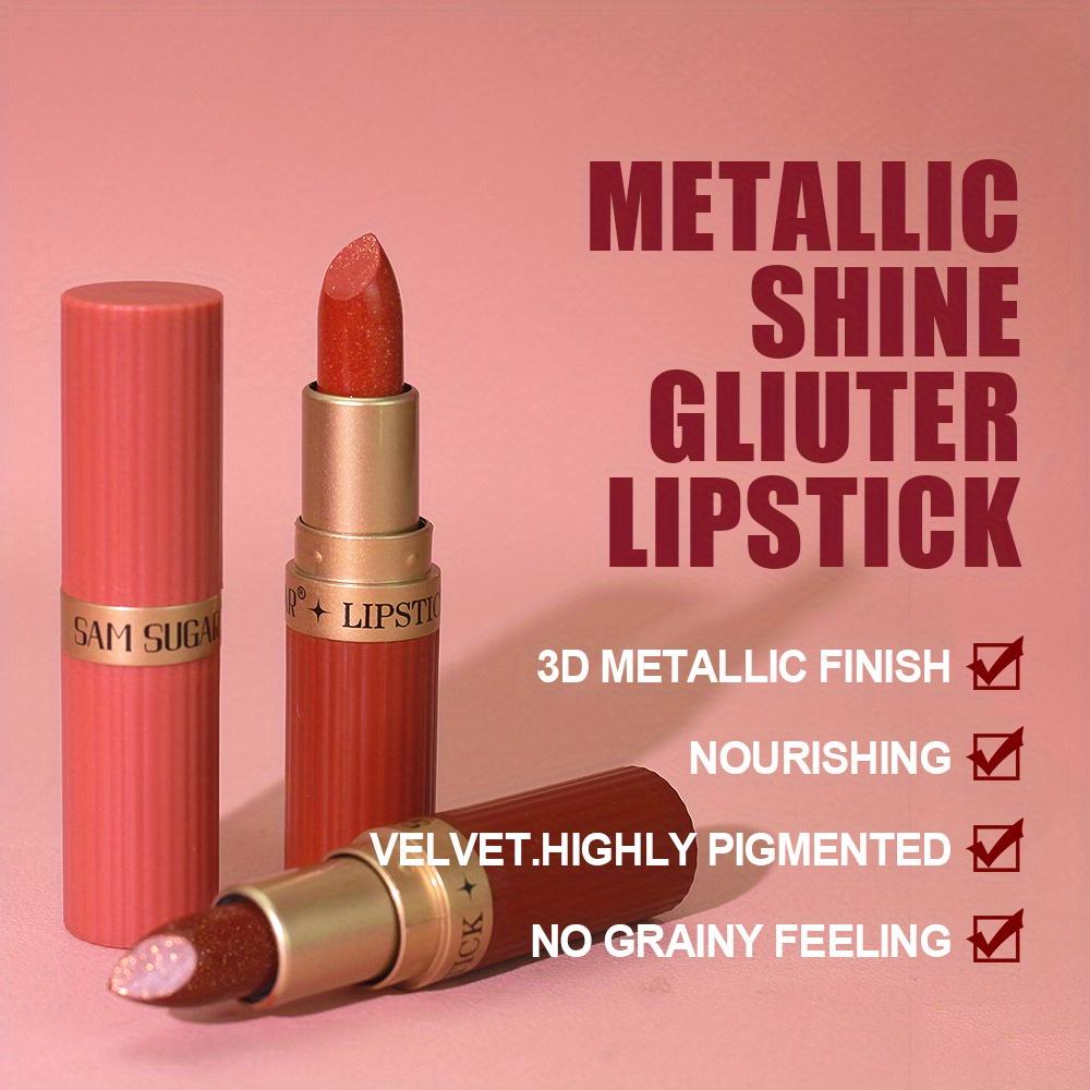 Meerjungfrau Glitzer Samt Lippenstift- Metallisches Finish, Lang anhaltender Glanz & Glitzer, Perfektes Geschenk für Frauen- Erhältlich in Orange, Rosa, Lila, Rot