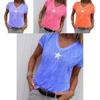 Stylish Women V-neck T-shirt Casual Loose Star Summer Shirts Solid Short Sleeve Perfect For Outdoor Activities