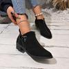 Fashion New Winter Chunky Cotton Boots Women's Pointed Suede Butterfly Knot Side Zipper Soft-soled Non-slip Ankle Boots