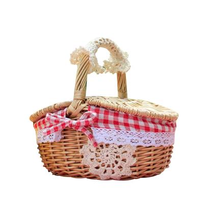 Rattan Lebensmittelkorb Blau Humanisiertes Deckeldesign Stark Langlebig Picknick Aufbewahrungskorb