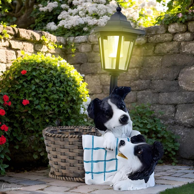 

Cute dog Statue with Solar Light Creative Animal Sculptures Resin Ornament Outdoor Garden, Courtyard, Street Lighting Decoration чёрный