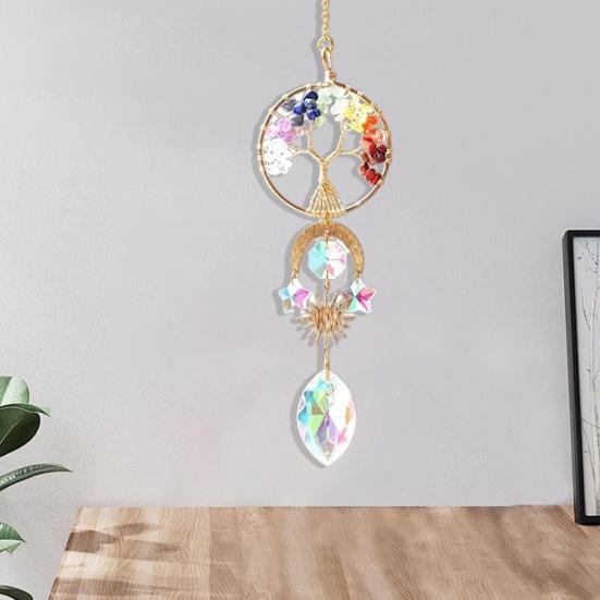 Tree of Life Faux Crystal Suncatcher, Colorful Prism Drop Pendant, Window Hanging Rainbow Maker Ornament for Indoor Outdoor Decor