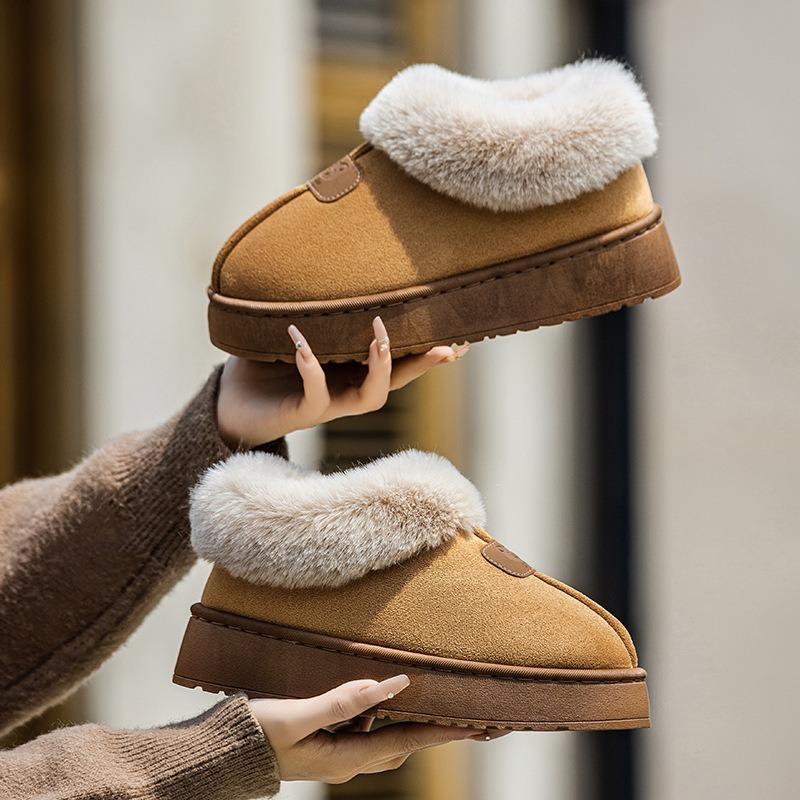 Snow Boots Women Wear Thick-soled Non-slip Piled Thickened Couple Cotton Slippers Home Plush Bag and Cotton Shoes In Winter