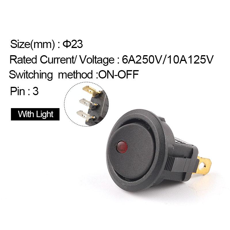 5 buc 23 mm 6A 250V/10A 125V ON/OFF rotund Rocker Dot întrerupător impermeabil LED lumină luminescentă comutatoare basculante accesorii auto