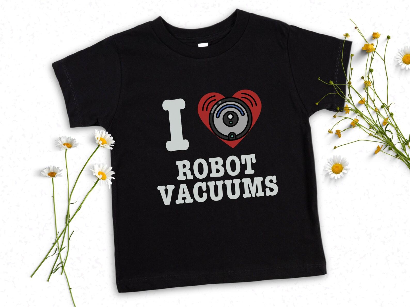 Kid Robot Vacuum Shirt, Funny Preschool Vacuum Cleaner T-Shirt, Vacuum Themed Birthday Party Graphic Tee Gift for Kids, I Heart Robot Vacuum 100