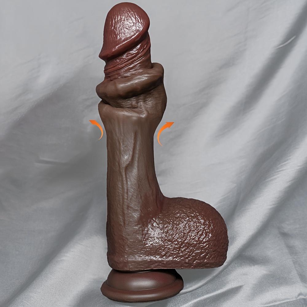 Realistic Squirting Dildo with Movable Foreskin – 2-in-1 Silicone Sliding Skin Toy, Suction Cup Base, Large Size