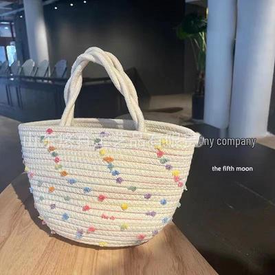 2022 Frühling/Sommer Bunte Handgewebte Candy Bean Handtasche für Kinder, Geeignet für Urlaubsreisen oder als Eltern-Kind-Korb.