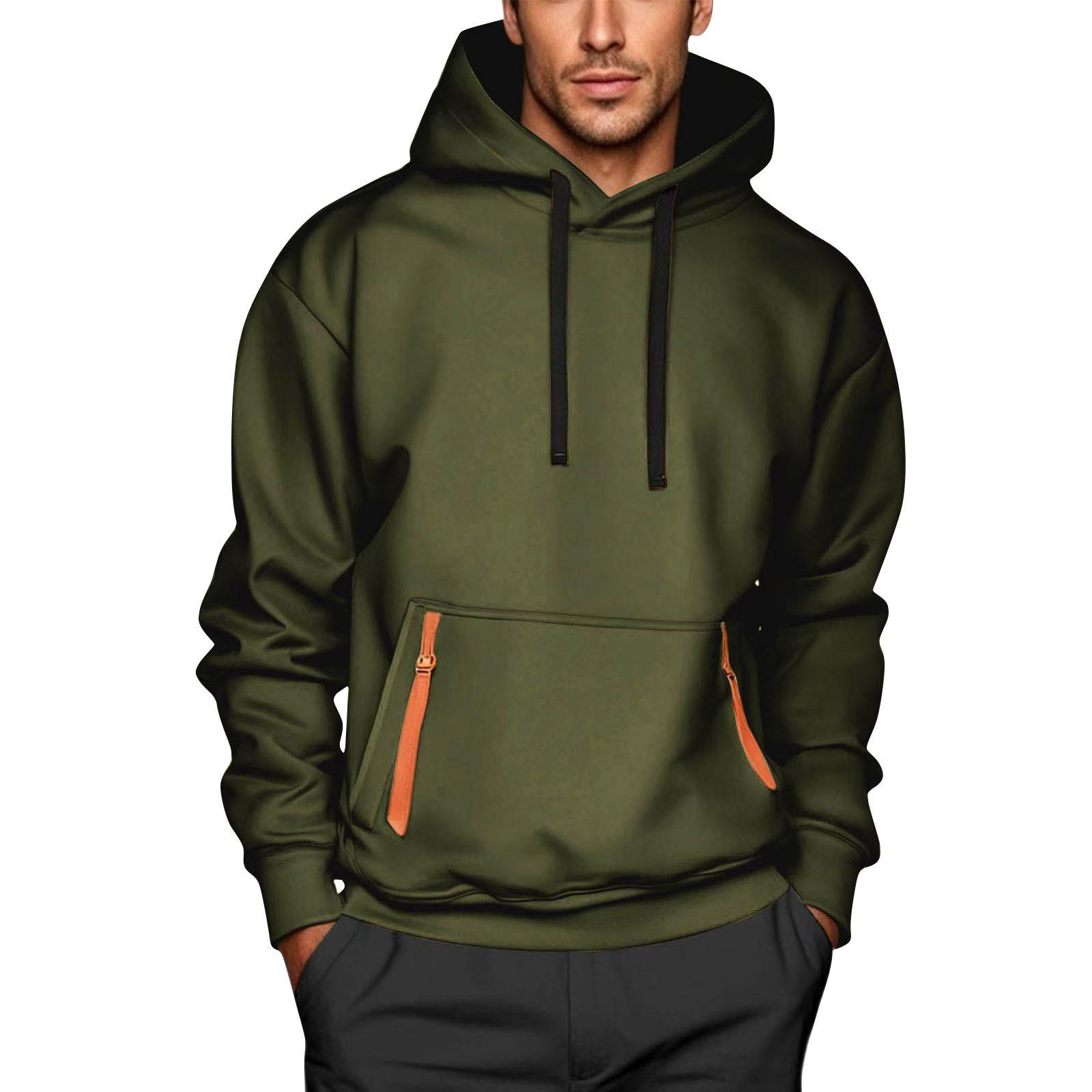 

Мужская толстовка с капюшоном на молнии, карманный кардиган, мужская спортивная повседневная толстовка большого размера L армия зеленый