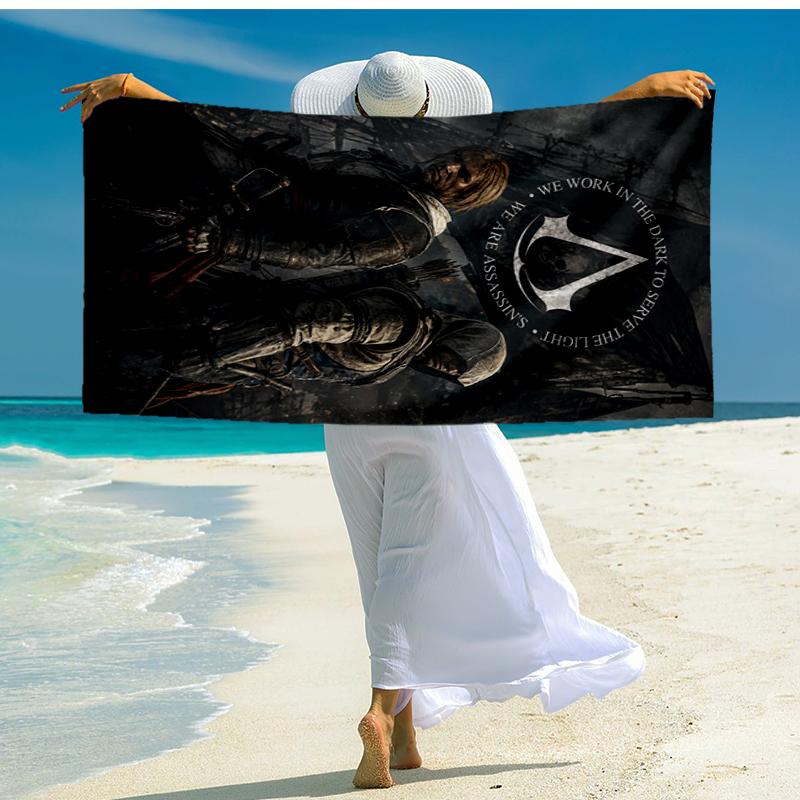Ultra-weiches Strandtuch mit Assassin's Creed-Thema, Ideal für Pool - Camping, Tauchen - Perfekter Reisebegleiter, Lebendiges Strandtuch.