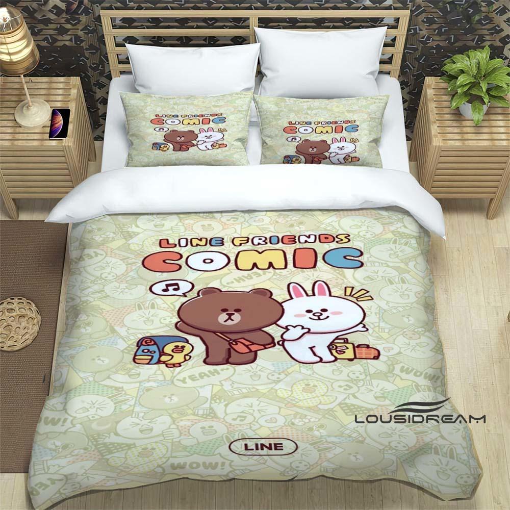 Sunflower Cartoon BROWN & FRIENDS Printed Bedding Set – Duvet Cover Set – A luxurious gift for teenage girls, suitable for doubl