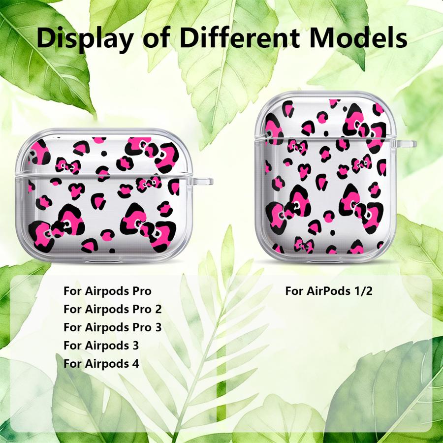 Pink Bow Tie Leopard Print Clear Earphone Cases Cover Case For Airpods Pro3 Pro2 Pro 4 3 1 2