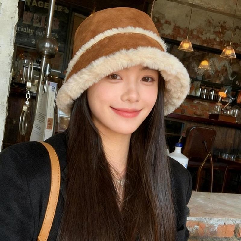 Wildleder Thermobaumwollmütze Damen tragen Plüsch Bucket Hat auf beiden Seiten Nordost Kältebeweis Samt verdickte Ohrenschutzkappe