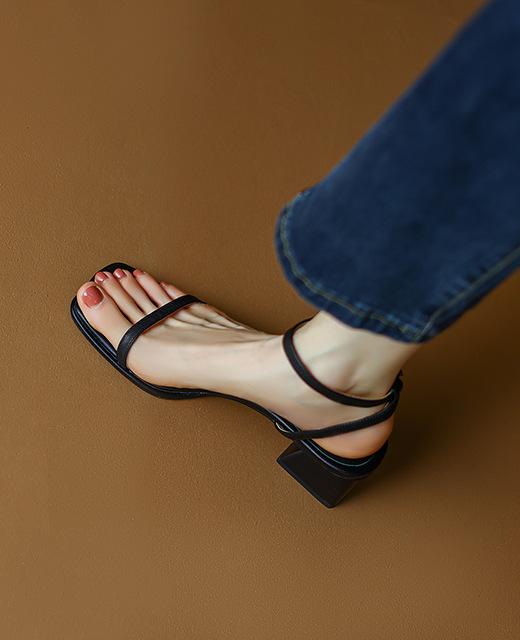 Ji's New French Strap Sandals Mori Thick Heel Square Head Open Toe Middle Heel with Sandals Women